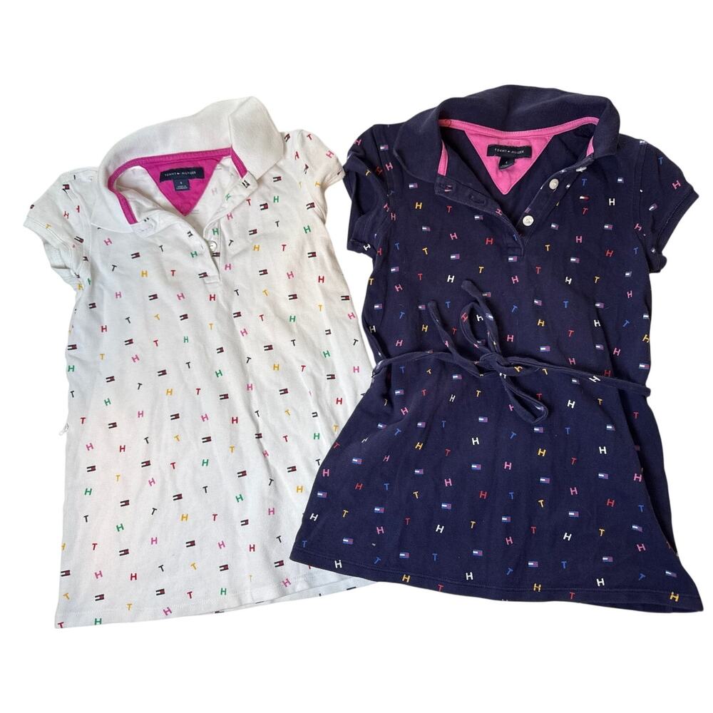 Tommy Hilfiger Allover Logo Letter Polo Dress Toddler Girls 4T 100% Cotton